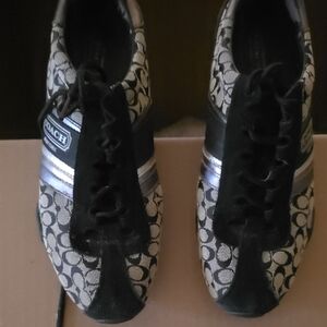 Coach Women's Monogram Black and Silver Sneakers